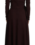 Dolce & Gabbana Brown Wrap Long Sleeve Midi Stretch Dress