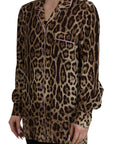 Dolce & Gabbana Brown Leopard Print Long Sleeves Blouse Top