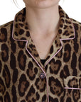 Dolce & Gabbana Brown Leopard Print Long Sleeves Blouse Top