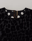 Dolce & Gabbana Black Leopard Shift Mini Polyester Dress