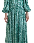 Dolce & Gabbana Blue Sequined Pleated Aline Midi Nylon Dress