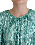 Dolce & Gabbana Blue Sequined Pleated Aline Midi Nylon Dress