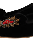 Dolce & Gabbana Black DG Sacred Heart Patch Slip On Flat Shoes