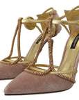 Dolce & Gabbana Pink Crystal T-strap Heels Pumps Shoes