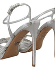 Prada Silver Leather Sandals Ankle Strap Heels Stiletto