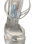 Prada Silver Leather Sandals Ankle Strap Heels Stiletto