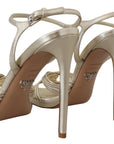 Prada Gold Leather Sandals Ankle Strap Heels Stiletto Sandal