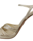 Prada Gold Leather Sandals Ankle Strap Heels Stiletto Sandal