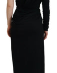 Dolce & Gabbana Black Wrap Sheath One Shoulder Wool Dress