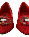 Dolce & Gabbana Red Taormina Crystals Loafers Flats Shoes