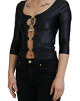Dolce & Gabbana Black Cotton Stretch Open Chest 3/4 Sleeve Top