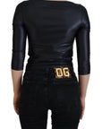 Dolce & Gabbana Black Cotton Stretch Open Chest 3/4 Sleeve Top