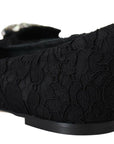 Dolce & Gabbana Black Taormina Lace Crystals Flats Shoes