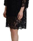 Dolce & Gabbana Black Floral Lace Cotton Shift Mini Dress