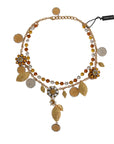 Dolce & Gabbana Gold Brass Crystal Logo Pineapple Statement Necklace