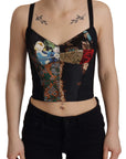 Dolce & Gabbana Black Patchwork Sicily Blouse Corset Cropped Top