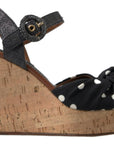 Dolce & Gabbana Black Wedges Polka Dotted Ankle Strap Shoes Sandals
