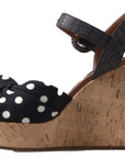 Dolce & Gabbana Black Wedges Polka Dotted Ankle Strap Shoes Sandals