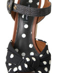 Dolce & Gabbana Black Wedges Polka Dotted Ankle Strap Shoes Sandals