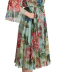 Dolce & Gabbana Multicolor Green Floral Silk Wrap Midi Dress