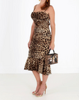 Dolce & Gabbana Brown Leopard Print Ruched Midi Dress