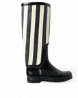 Dolce & Gabbana Black Rubber Knee High Flat Boots Shoes