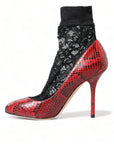 Dolce & Gabbana Red Ayers Leather Lace Socks Pumps Shoes