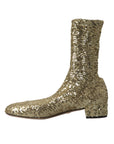 Dolce & Gabbana Gold Sequined Short Boots Stretch Shoes