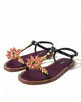 Dolce & Gabbana Black Crystal Gold Sandals Leather Shoes