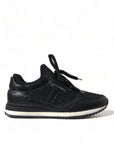 Dolce & Gabbana Black Floral Lace Leather Sneakers Shoes
