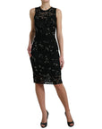 Dolce & Gabbana Black Floral Lace Crystal Sheath Dress