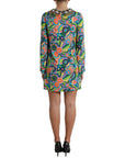 Dolce & Gabbana Multicolor Geometric Print Silk Crystals Midi Dress