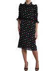 Dolce & Gabbana Black Polka Dot Ruffle Cotton Midi Dress