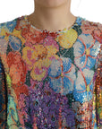 Dolce & Gabbana Multicolor Floral Sequined Shift Mini Dress