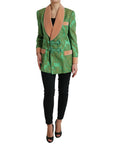 Dolce & Gabbana Green Floral Double Breasted Coat Jacket
