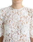 Dolce & Gabbana White Floral Lace Cotton Round Neck Blouse Top
