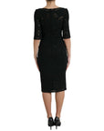 Dolce & Gabbana Black Floral Lace Viscose Bodycon Midi Dress