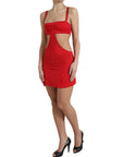 Dolce & Gabbana Red Cutout Nylon Sheath Sleeveless Mini Dress