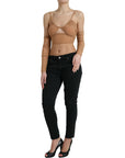 Dolce & Gabbana Brown Nylon Stretch Open Shoulder Cropped Top