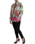 Dolce & Gabbana Multicolor Floral Patchwork Ascot Collar Top