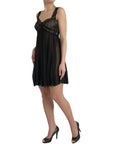 Dolce & Gabbana Black Silk Pleated Lace Chiffon Mini Dress