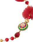 Dolce & Gabbana Gold Brass Red Fur Crystal Carretto Chain Necklace