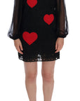 Dolce & Gabbana Black Lace Red Heart Shift Dress