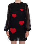 Dolce & Gabbana Black Lace Red Heart Shift Dress