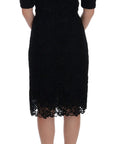 Dolce & Gabbana Black Floral Ricamo Sheath Dress