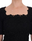Dolce & Gabbana Black Floral Ricamo Sheath Dress
