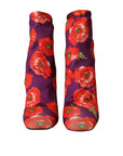 Dolce & Gabbana Purple Floral Jersey Stretch Boots Shoes