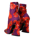 Dolce & Gabbana Purple Floral Jersey Stretch Boots Shoes
