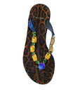 Dolce & Gabbana Blue Crystal Calf Leather Beachwear Shoes
