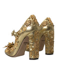 Dolce & Gabbana Gold Leather Crystal Mary Janes Pumps Shoes